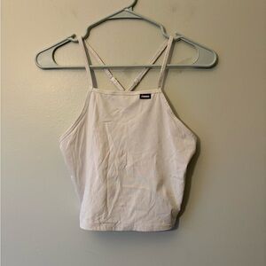 STRONGER White Mesh Back Adjustable Strap Athletic Crop Top, Size Small Women’s